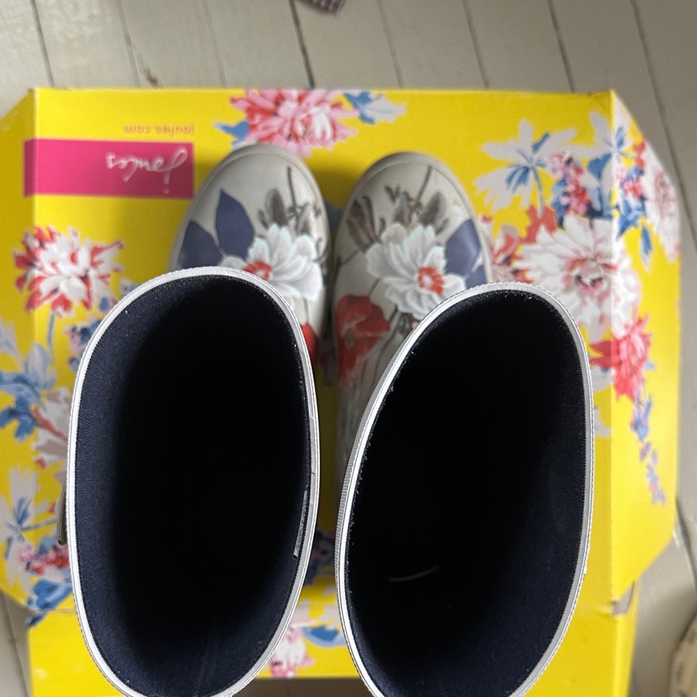 Joules Gray and Blue Floral Rain Boots - Picture 6 of 13